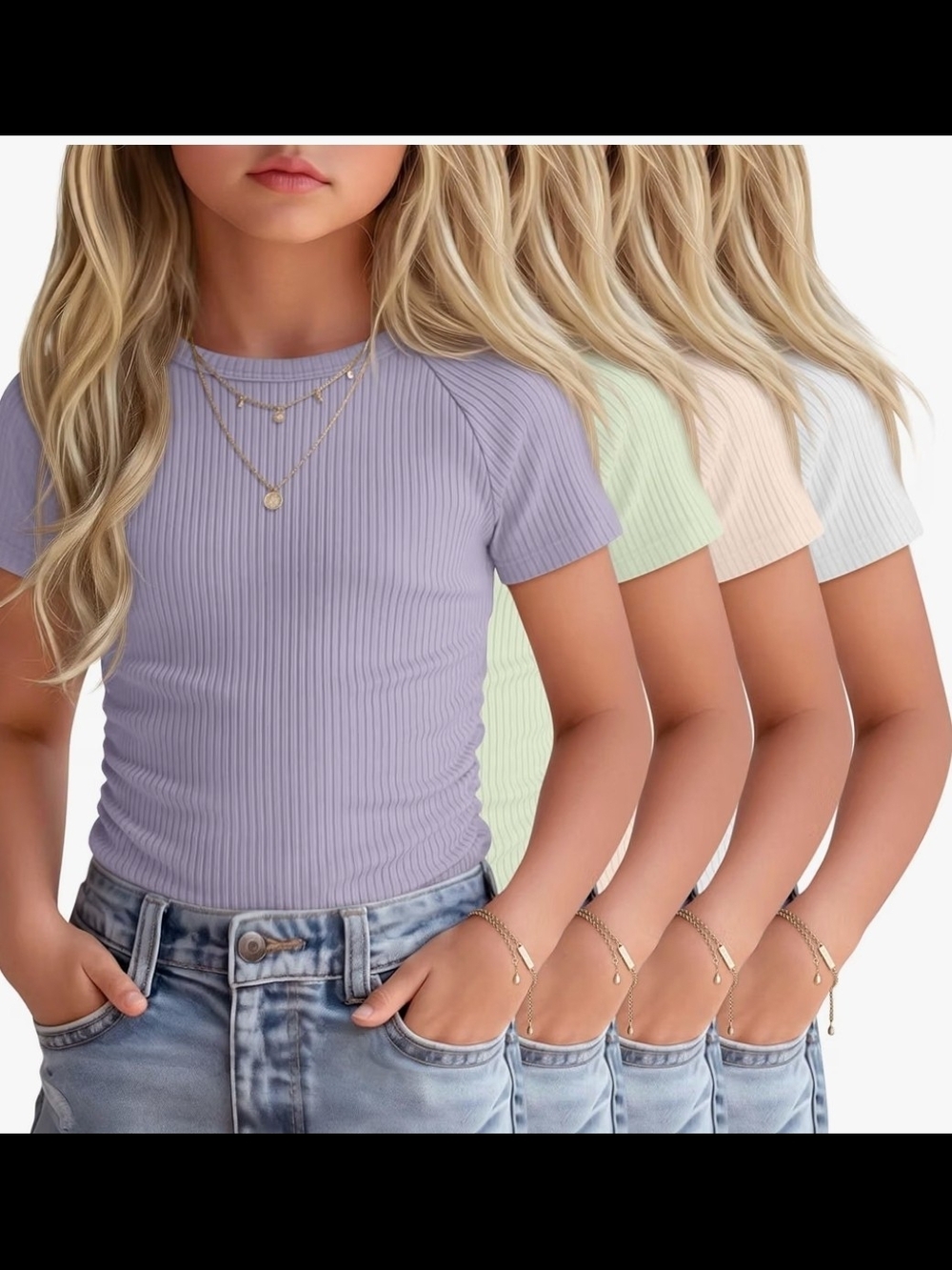 Kids Ribbed Short Sleeve Tee - Lavender, Mint, Peach, White
